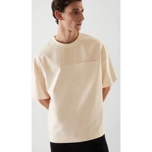 COS Denim Panel T-Shirt cotton Hemp short sleeve shirt, size medium